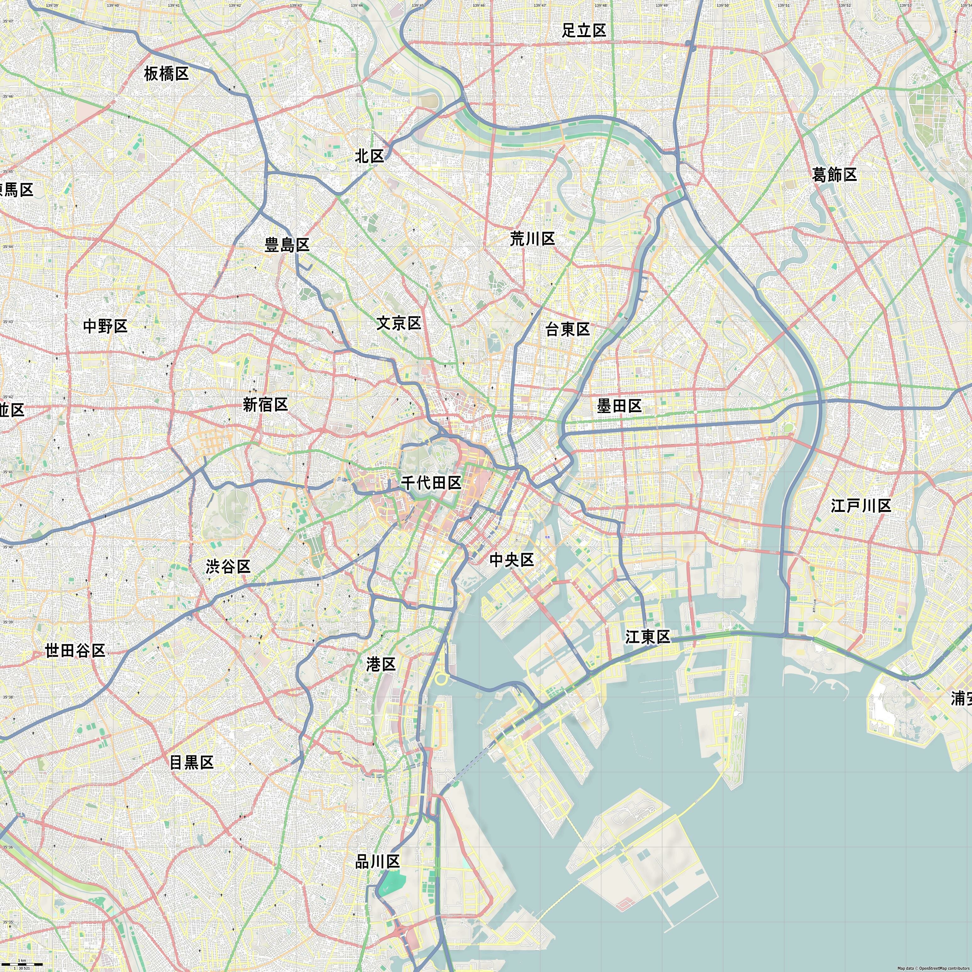 東京都 Tokyo Tokio jpg high detail, large area preview vector city map